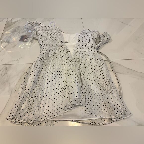 Self-portrait white crinkle chiffon dot mini dress #9 - Picture 9 of 12